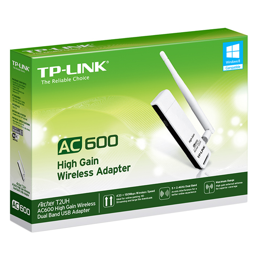 TP-Link  Archer T2UH - Bộ Chuyển Đổi USB Không Dây Độ Lợi Cao Băng Tần Kép AC600 - Hàng Chính Hãng